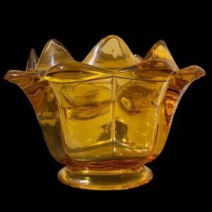 Viking Glass 4 inch tall bowl Vintage Gorgeous Golden Yellow Color